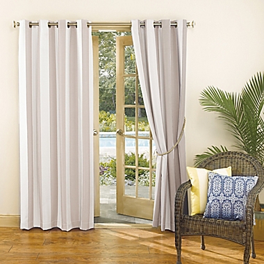 Sun Zero&reg; Valencia Cabana Stripe 84-Inch Indoor/Outdoor Curtain Panel in Khaki (Single). View a larger version of this product image.
