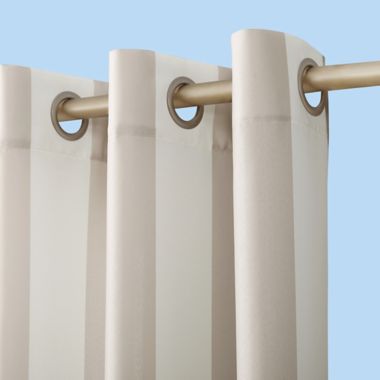 Sun Zero&reg; Valencia Cabana Stripe 84-Inch Indoor/Outdoor Curtain Panel in Khaki (Single). View a larger version of this product image.