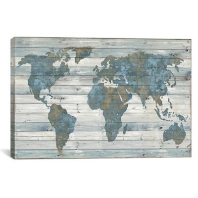 Bed Bath And Beyond Map Icanvas World Map On Wood Canvas Wall Art | Bed Bath & Beyond