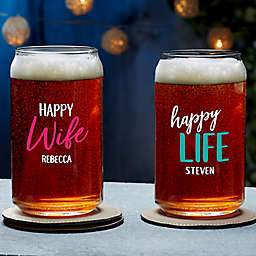 Happy Wife, Happy Life Personalized 16 oz. Beer Can Glass