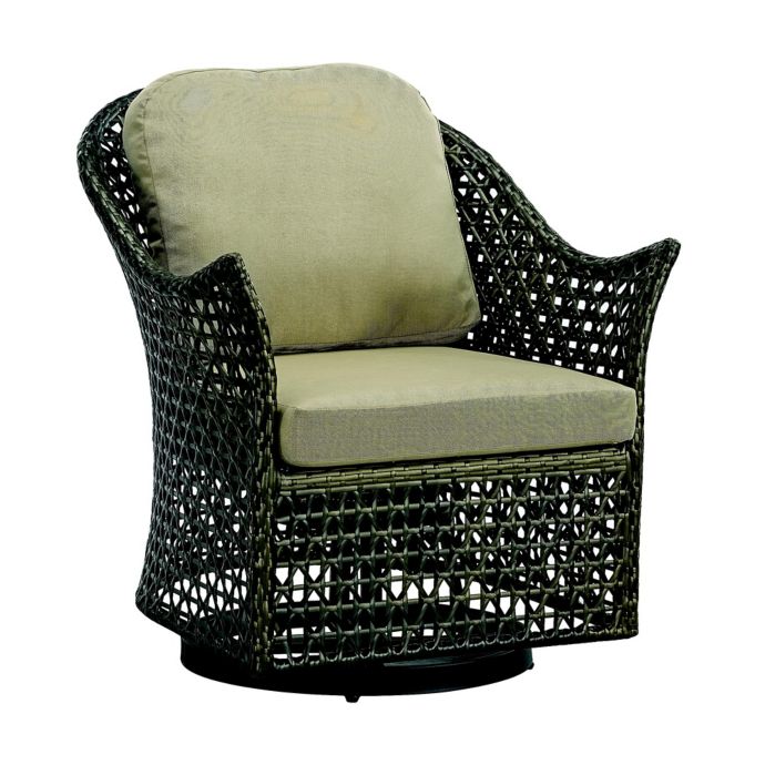 Madison Park Eldon Wicker Outdoor Swivel Lounge Chair in Dark Brown