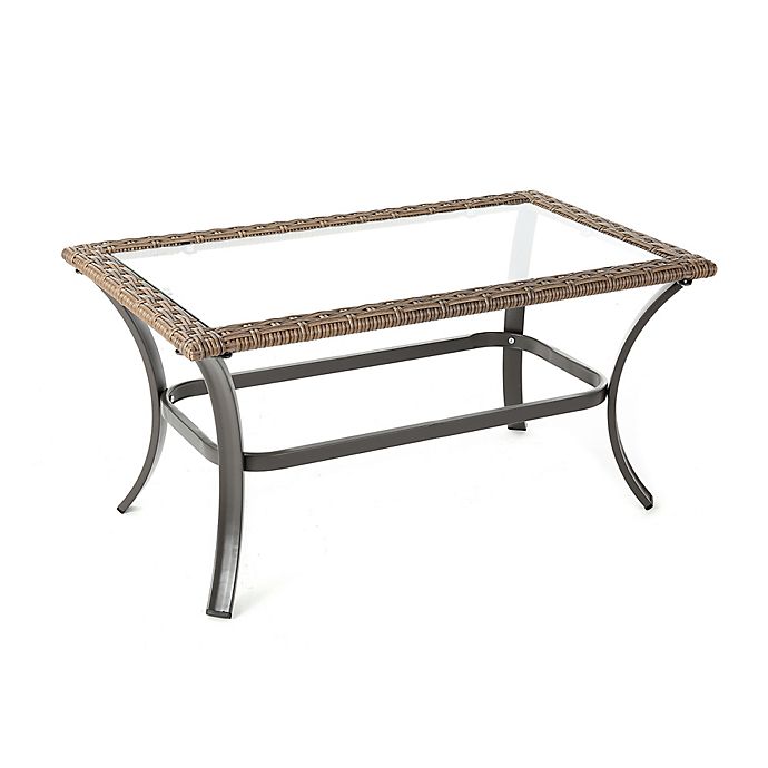 Home All Weather Wicker Coffee Table, Wicker Sofa Table With Glass Top