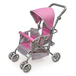 Badger Basket Cruise Folding Inline Double Doll Stroller in Grey/Pink