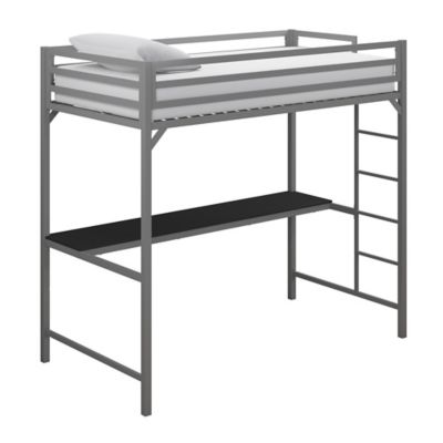 EveryRoom Mason Twin Loft Bed with Desk in Silver