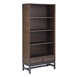 Simpli Home Banting Solid Hardwood Mid Century Bookcase in Walnut Brown