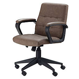 Simpli Home Brewer Faux Leather Swivel Office Chair in Distressed Brown