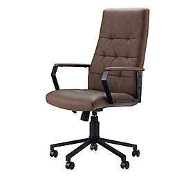 Simpli Home Foley Faux Leather Swivel Office Chair in Distressed Brown
