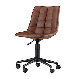 Simpli Home Chambers Faux Leather Swivel Office Chair in Distressed Cognac