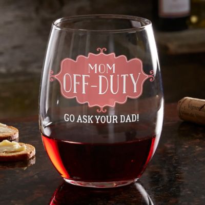 Mom Off-Duty Personalized Wine Glass