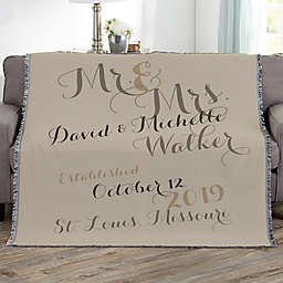 Mr. & Mrs. Personalized 56-Inch x 60-Inch Woven Throw Blanket