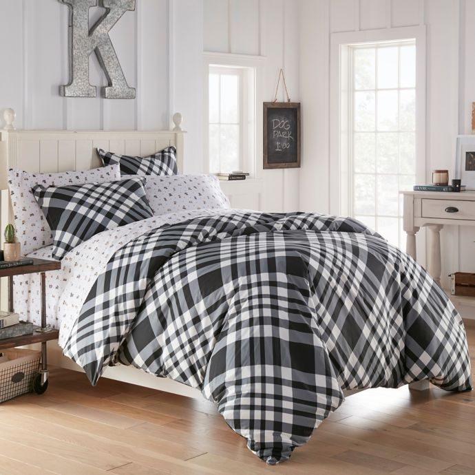 Poppy Fritz Poppys Plaid Duvet Cover Set In Black White Bed