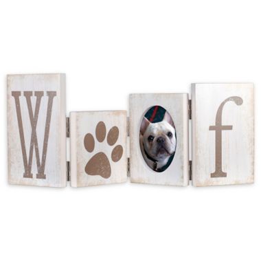 Malden&reg; Hinged Woof Letters Picture Frame in Distressed White. View a larger version of this product image.
