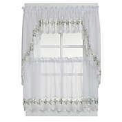 Vintage Sheer Window Curtain Swag Valance Pairs in White/Blue