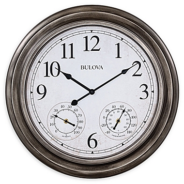 Bulova Block Island Round Indoor/Outdoor 20-Inch Wall Clock in Silver. View a larger version of this product image.