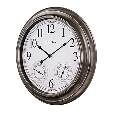 Bulova Block Island Round Indoor/Outdoor 20-Inch Wall Clock in Silver. View a larger version of this product image.