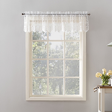 No.918&reg; Joy Lace 15-Inch Rod Pocket Sheer Kitchen Curtain Valance in White. View a larger version of this product image.
