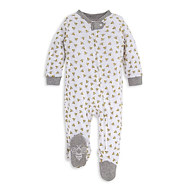Burt&#39;s Bees Baby&reg; Newborn Honey Bee Organic Cotton Footie in White/Grey. View a larger version of this product image.