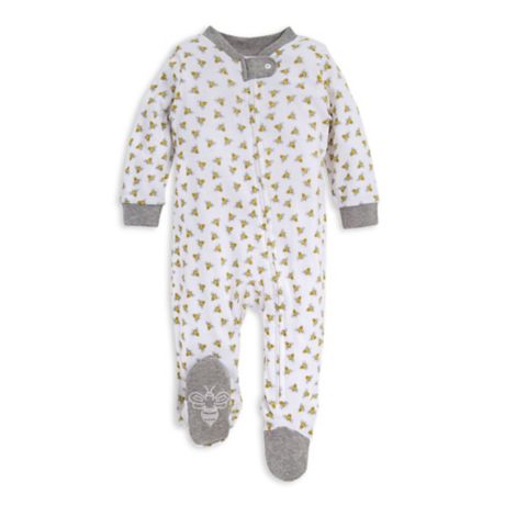 Burt S Bees Baby Honey Bee Organic Cotton Footie In White Grey Bed Bath Beyond