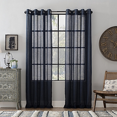 Archaeo&reg; Slub Linen 84-Inch Grommet Semi-Sheer Window Curtain Panel in Navy (Single). View a larger version of this product image.