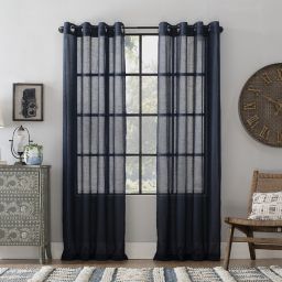 Archaeo® Slub Linen 84-Inch Grommet Semi-Sheer Window Curtain Panel in Navy (Single)