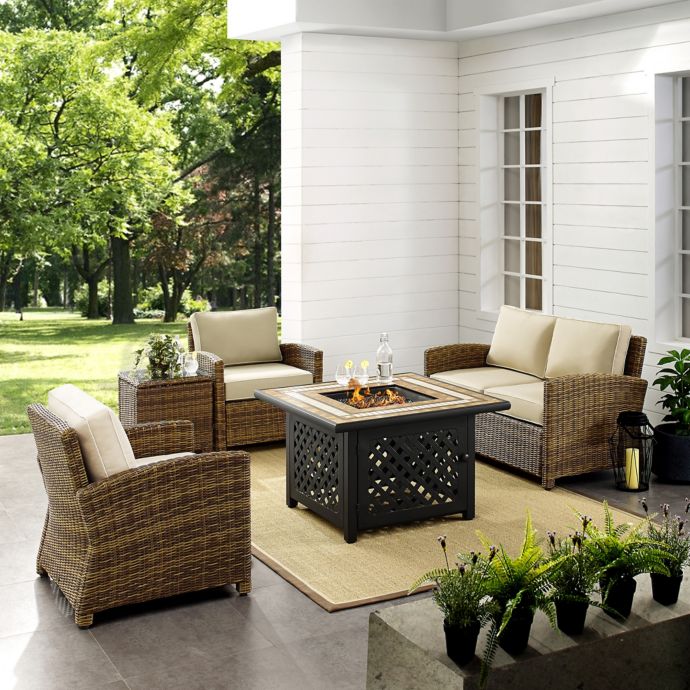 Crosley Bradenton 5 Piece Patio Conversation Set With Fire Pit And