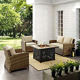 Crosley Bradenton 4-Piece Patio Conversation Set with Fire Pit and Cushions
