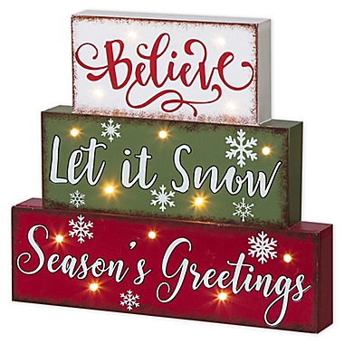 Glitzhome LED Lighted Season&#39;s Greetings Block Word Sign. View a larger version of this product image.