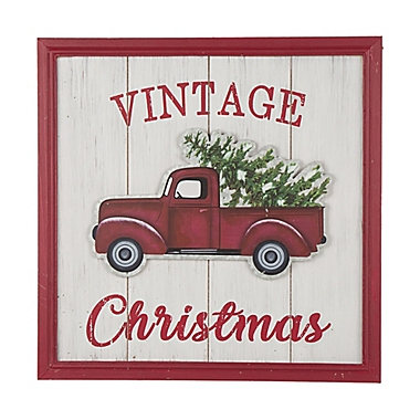Merry Christmas Truck Square Wood Wall D&eacute;cor. View a larger version of this product image.