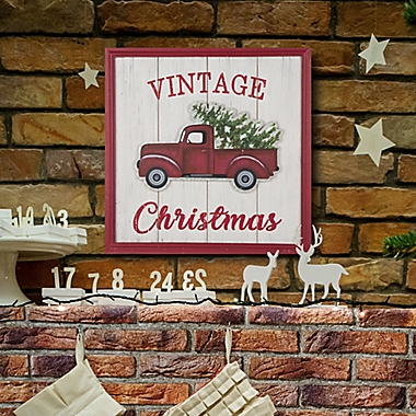 Merry Christmas Truck Square Wood Wall D&eacute;cor. View a larger version of this product image.