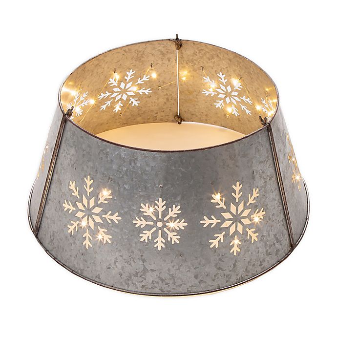 Glitzhome Snowflake Diecut Metal Christmas Tree Collar in Silver | Bed Bath & Beyond