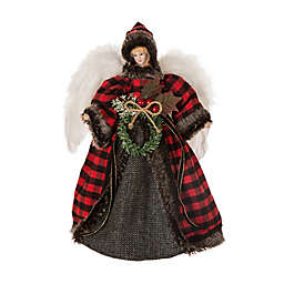 Glitzhome® Plaid Faux Fur Angel Christmas Tree Topper in Black