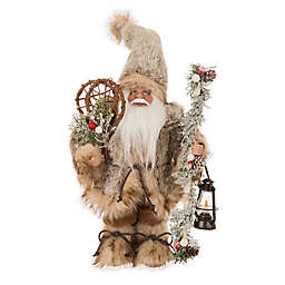 Glitzhome 12-Inch Faux Fur Santa Figurine in Brown