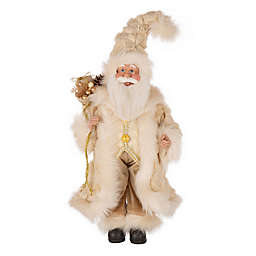 Glitzhome 18-Inch Faux Fur Santa Figurine in White