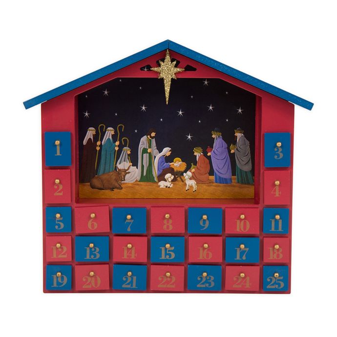 Glitzhome 13Inch Wooden Farmhouse Nativity Countdown Advent Calendar