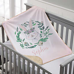 Woodland Floral Bunny Personalized Sherpa Baby Blanket
