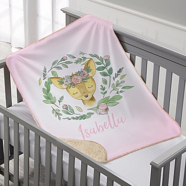 Woodland Floral Deer Personalized Sherpa Baby Blanket. View a larger version of this product image.