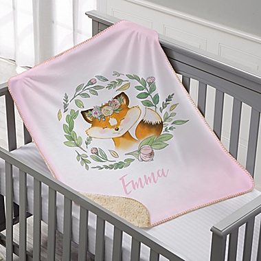 Woodland Floral Fox Personalized Sherpa Baby Blanket. View a larger version of this product image.