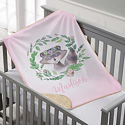 Woodland Floral Raccoon Personalized Sherpa Baby Blanket