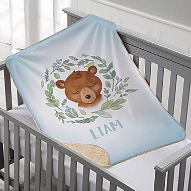 Woodland Bear Personalized Sherpa Baby Blanket. View a larger version of this product image.