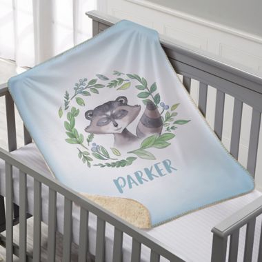 Woodland Raccoon Personalized Sherpa Baby Blanket. View a larger version of this product image.
