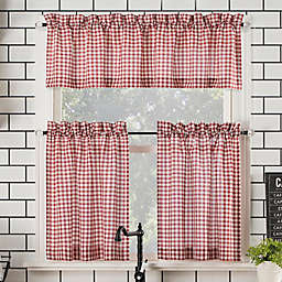 No.918® Parkham Farmhouse Plaid 26-Inch Kitchen Curtain Tier Set and Valance and in Red