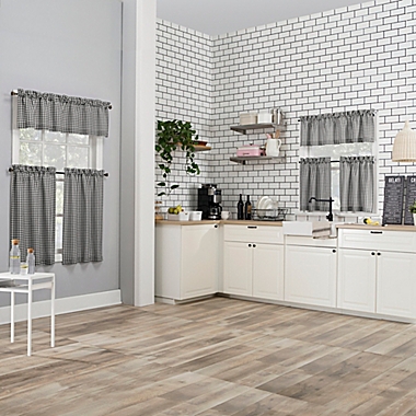 No.918&reg; Parkham Farmhouse Plaid 36-Inch Kitchen Curtain Tier Set and Valance and in Coal. View a larger version of this product image.