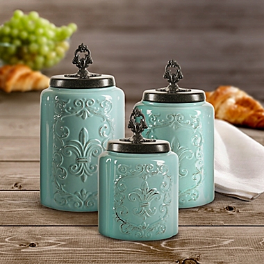 American Atelier 3-Piece Antique Canister Set in Blue. View a larger version of this product image.