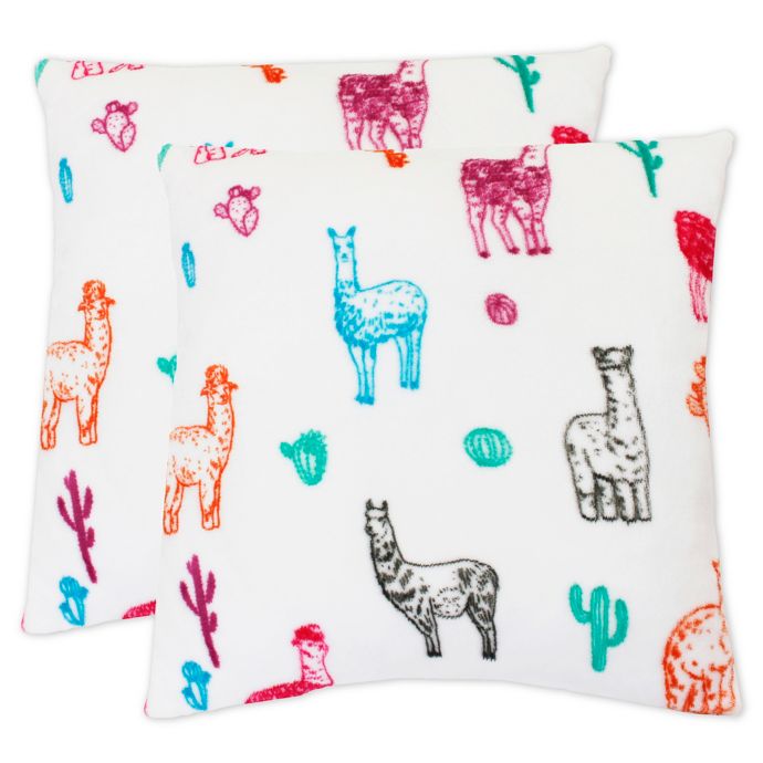 Larry Llama Square Throw Pillows In Bright White Set Of 2 Bed