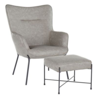 Izzy Contemporary Lounge Chair and Ottoman Set Gray - LumiSource: Velvet Upholstery, Gold Metal Legs, Pleated Accents