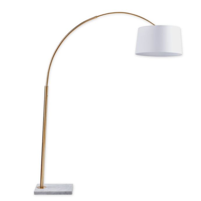 Martha Stewart Vandam Floor Lamp In Gold White With Linen Shade