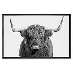 Kate and Laurel Sylvie Highland Cow 33-Inch x 23-Inch Canvas Wall Art with Grey Frame
