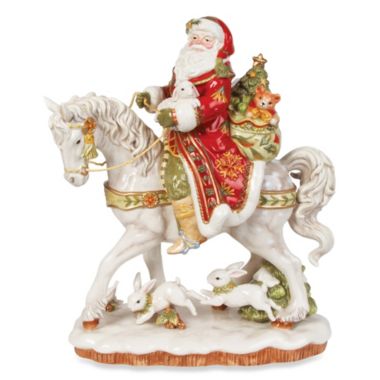 fitz and floyd damask holiday santa on horse figurine