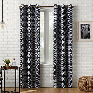 Sun Zero&reg; Barnett Trellis 95-Inch Grommet Room Darkening Curtain Panel in Navy (Single). View a larger version of this product image.