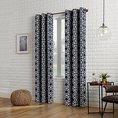 Sun Zero&reg; Barnett Trellis 84-Inch Grommet Room Darkening Curtain Panel in Navy (Single). View a larger version of this product image.